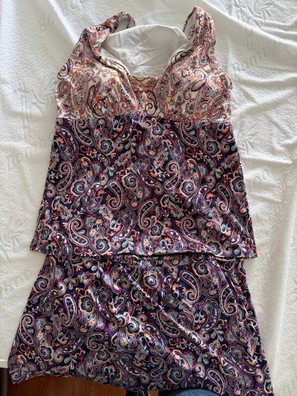 Lands' End Sleeveless Paisley V-Neck Tankini Top and skirted bottom Pink/Purple